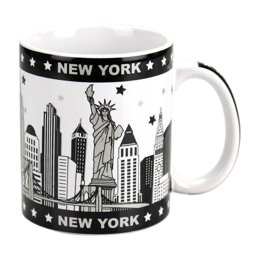Ceramic coffee mug with Brooklyn Bridge and NYC skyline design