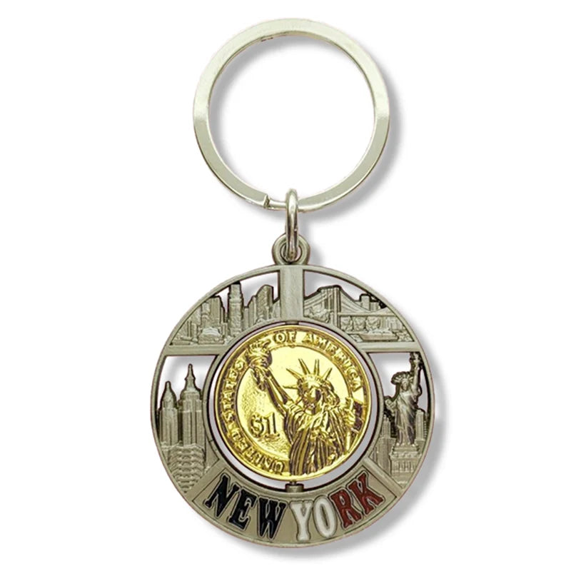 Gold Dollar Landmarks of New York 360 Coin Keychain with Liberty coin