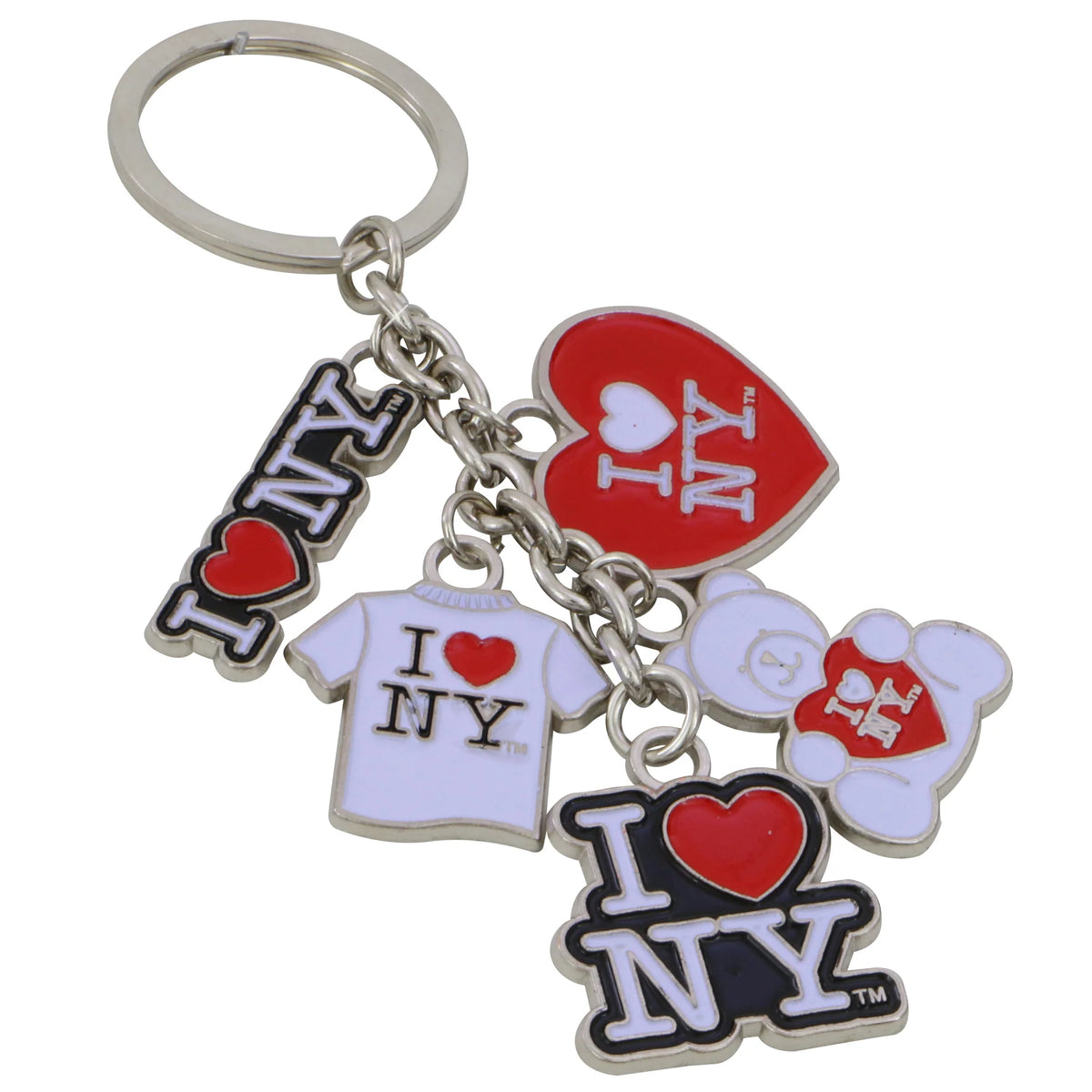Metal I LOVE NY key chain with five charms
