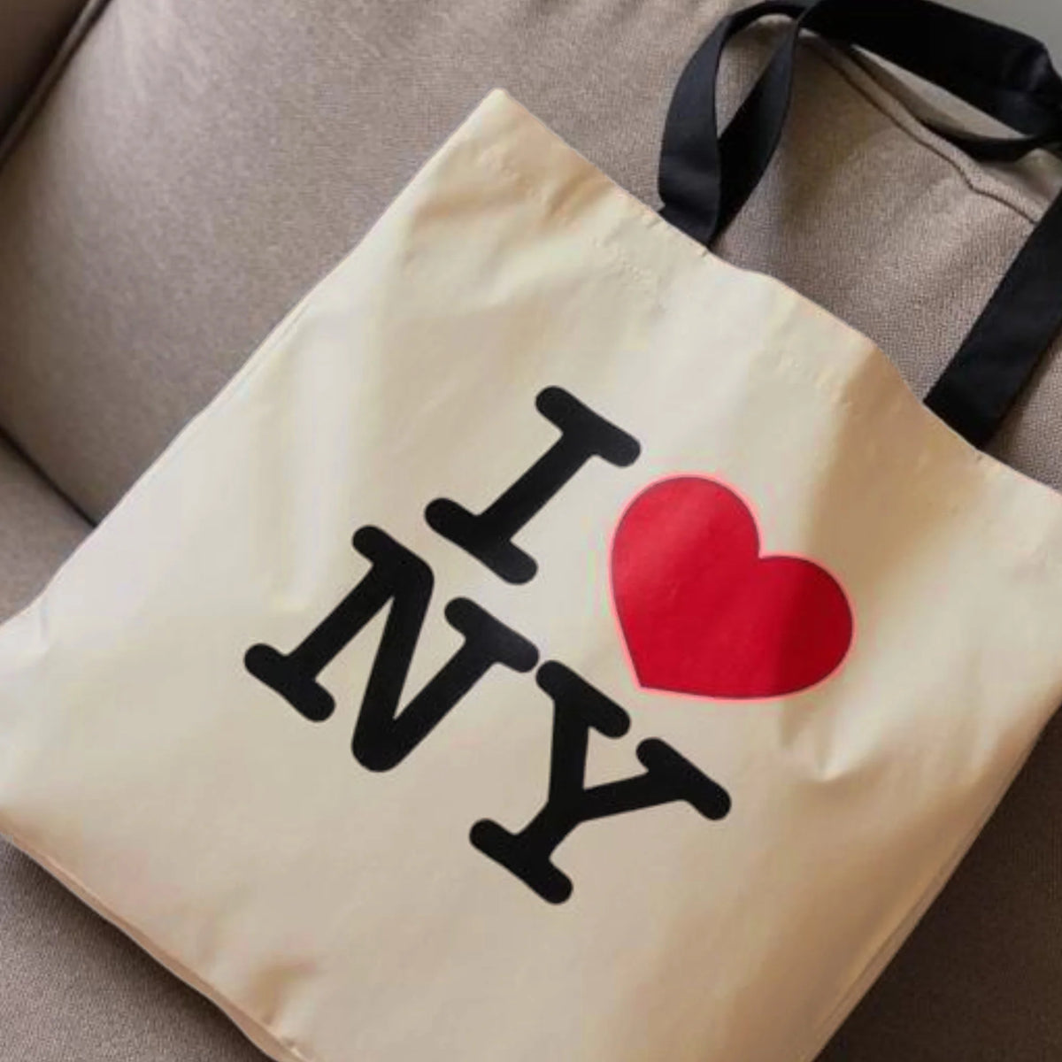 I LOVE NY Polyester Tote Bag in Natural