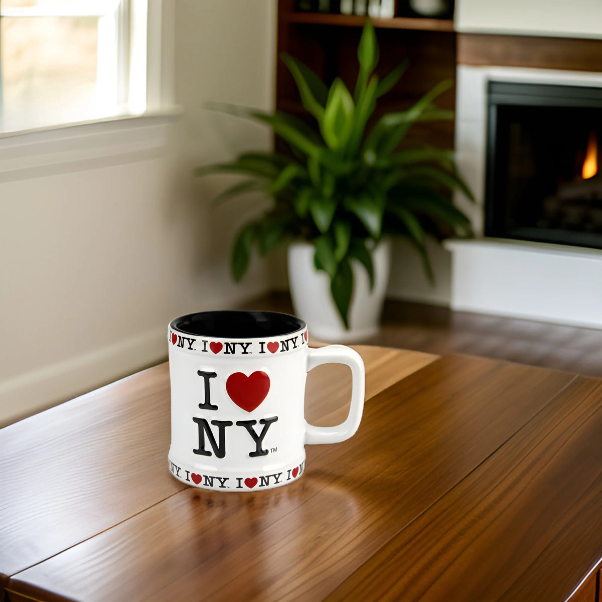 I Love NY White Mug with Repeating Logo Design