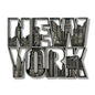 Stacked metal magnet featuring etched New York City landmarks.