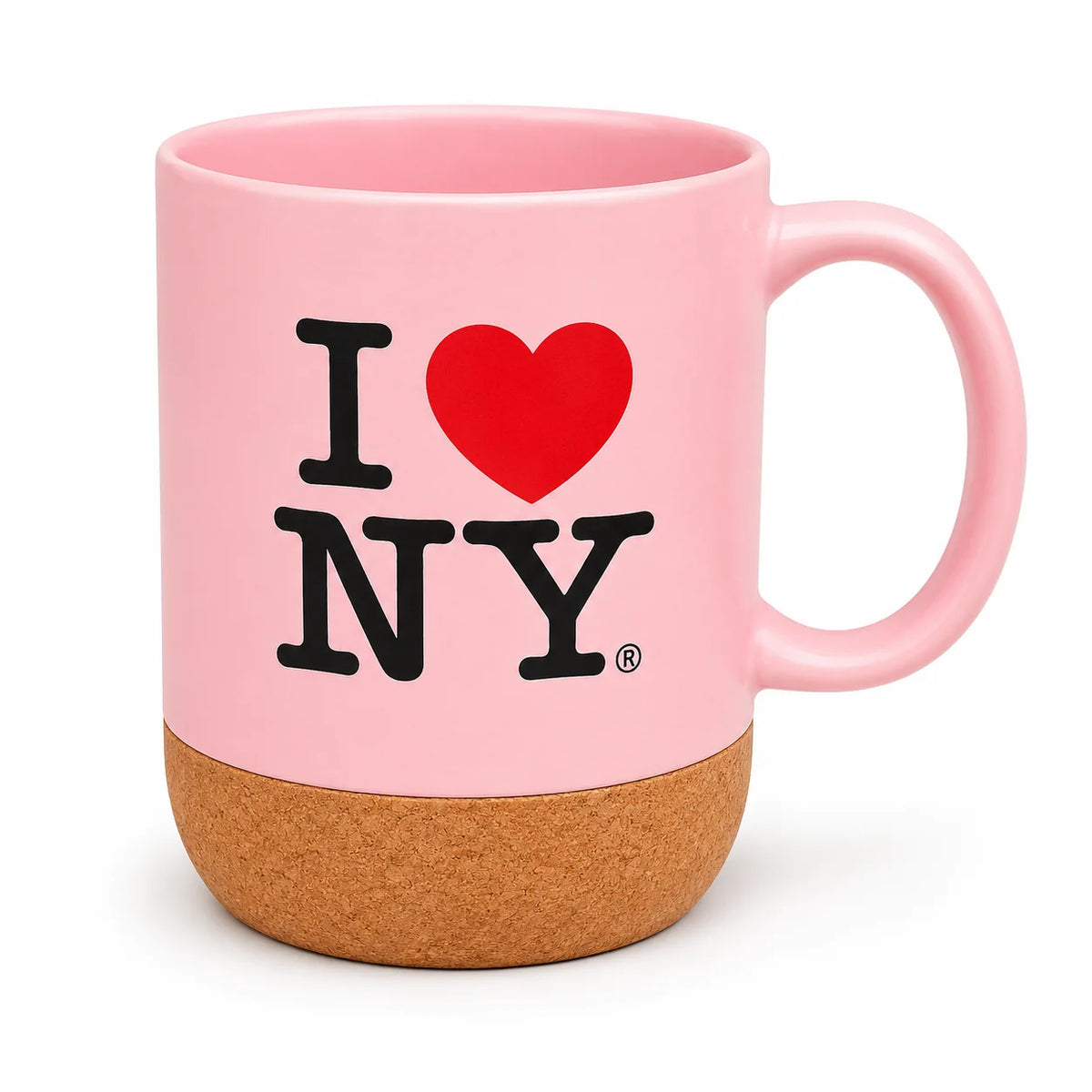 Pink ILNY mug with a cork base